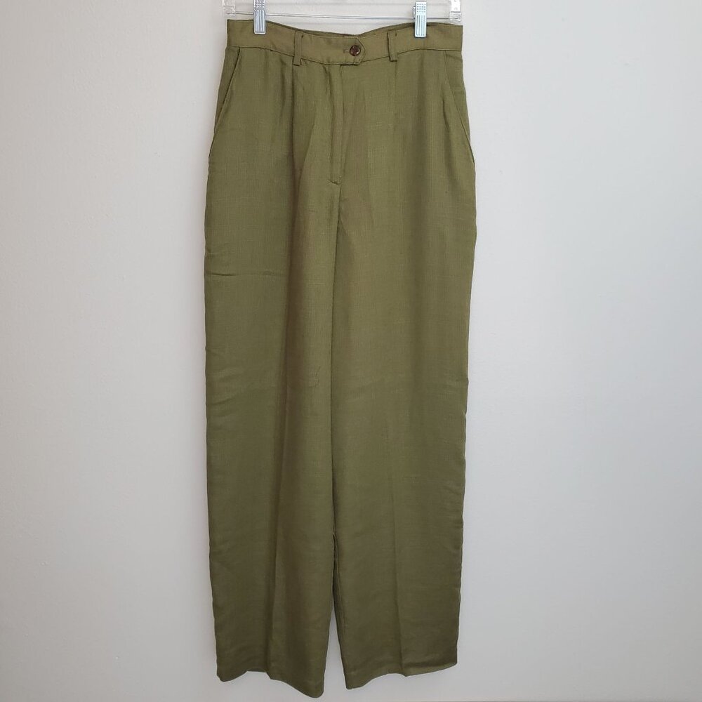 Vintage Halston olive green high waisted flax blend pants